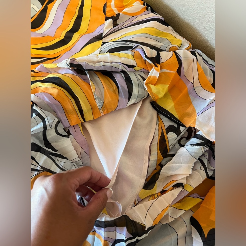 Marciano Orange and Purple Abstract High Low Pleated Flowy Maxi Skirt Size S - Picture 13 of 15